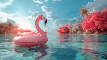 ai gerado Rosa flamingo flutuando em água foto