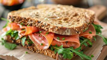 ai gerado fresco sanduíche com alface, tomate, e cebola foto