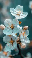 ai gerado vibrante flor em árvore ramo foto