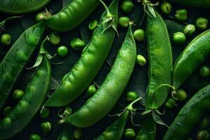 ai gerado fresco verde ervilha vagens e legumes com uma vibrante natural textura foto