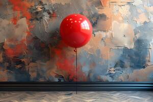 ai gerado vermelho balão em de madeira chão generativo ai foto
