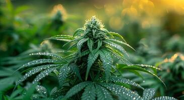 ai gerado cannabis plantar é mostrando dentro a luz solar foto