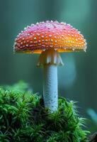 ai gerado amanita muscaria é venenoso cogumelo com vermelho chapéu e branco pontos foto