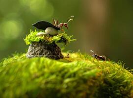 ai gerado formigas e cogumelo dentro a floresta foto