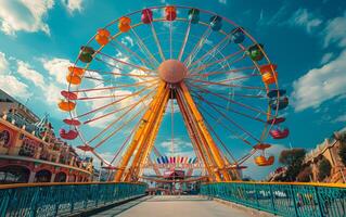 ai gerado ferris roda e carrossel dentro a diversão parque foto