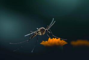 ai gerado mosquito é visto dentro a imagem com amarelo flor dentro a fundo. foto