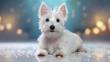 ai gerado adorável oeste terras altas branco terrier com esvaziar espaço para adicionando texto ou mensagem foto