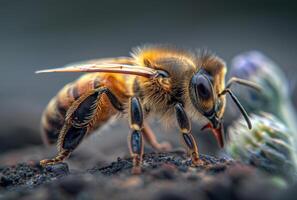 ai gerado abelha é trabalhando em a terra foto