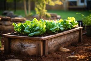 ai gerado verde vegetal brotos para plantio dentro jardim camas - fresco e orgânico produzir para casa jardinagem foto