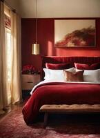 ai gerado interior do clássico quarto, confortável rei Tamanho cama. ai generativo foto
