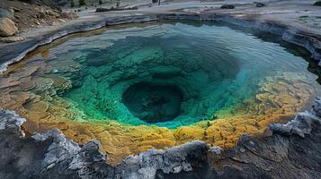 ai gerado ampla piscina do água cercado de pedras foto