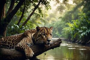 ai gerado jaguar - animal, jaguar dentro a selva, lindo tiro do a africano leopardo - jaguar foto