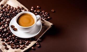 ai gerado copo café feijões, quente café, espresso café copo com feijões, café feijão fundo foto