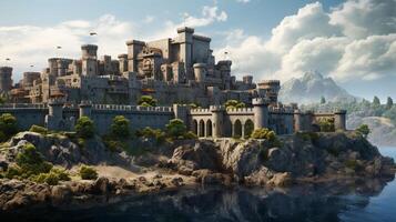 ai gerado medieval castelos e reinos jogos fundo foto