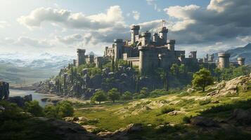 ai gerado medieval castelos e reinos jogos fundo foto