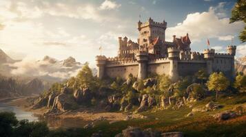 ai gerado medieval castelos e reinos jogos fundo foto