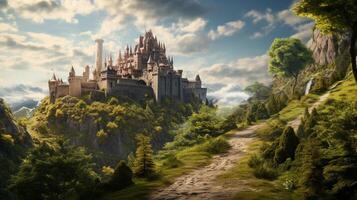 ai gerado medieval castelos e reinos jogos fundo foto