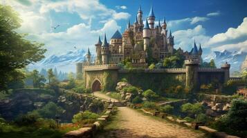 ai gerado medieval castelos e reinos jogos fundo foto