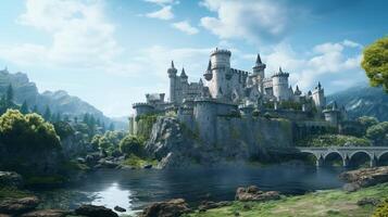 ai gerado medieval castelos e reinos jogos fundo foto