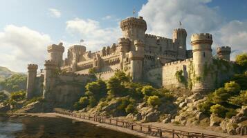 ai gerado medieval castelos e reinos jogos fundo foto