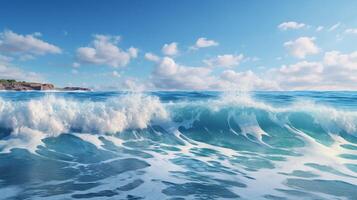 ai gerado oceano ondas falhando fundo foto