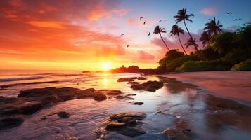 ai gerado beira-mar nascer do sol paraíso fundo foto