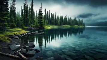 ai gerado chuvoso lago fundo foto