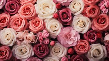 ai gerado romântico rosas floral fundo foto