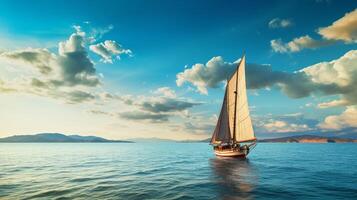 ai gerado barco a vela em a oceano fundo foto