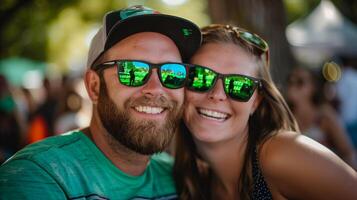 ai gerado feliz casal abraçando e partilha uma alegre momento ao ar livre foto