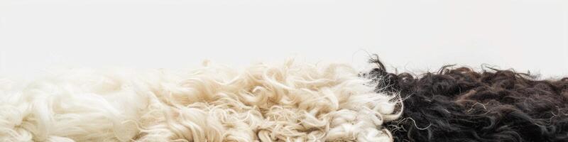 ai gerado contrastante natural Preto e branco iaque lã exibindo a textura e qualidade do a animal fibra foto