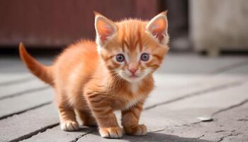 ai gerado fofa pequeno vermelho gatinho fotografia, gato fotografia foto