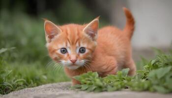 ai gerado fofa pequeno vermelho gatinho fotografia, gato fotografia foto