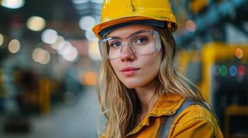 ai gerado mulher dentro Difícil chapéu e macacão foto