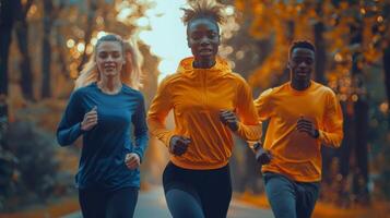 ai gerado grupo do pessoas corrida baixa estrada foto