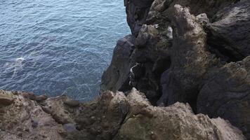 lindo pedras de água. grampo. pedra falésias do costa com quieto mar água. Visão a partir de Beira do pedra costa para mar água foto