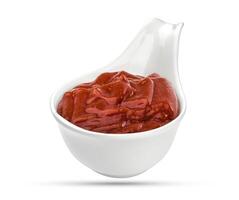 ketchup dentro tigela isolado em branco foto