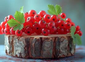 ai gerado vermelho groselhas em de madeira ficar de pé foto