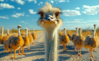 ai gerado avestruz olhando às a Câmera. foto