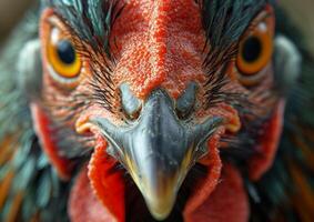 ai gerado fechar acima do de galo face. frango tabaka foto