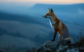 ai gerado sereno crepúsculo Raposa foto