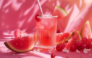 ai gerado refrescante Melancia beber com vibrante Rosa tons foto