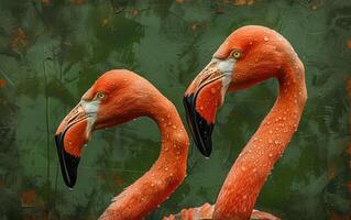 ai gerado gêmeo flamingos dentro gracioso pose foto