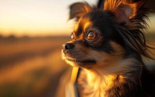 ai gerado uma pequeno, fofo cachorro com impressionante Preto e bronzeado pele olhares fixos para dentro a distância foto