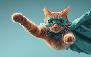 ai gerado Super heroi gato dentro voar foto