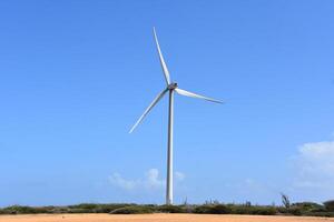 panorama com uma moinho de vento ao longo a costa do Aruba foto