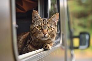ai gerado famílias quem levar seus gato em a rv viagem valor segurança, conforto e consideração do a gatos necessidades foto
