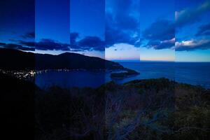 uma fatiado fotografia do alvorecer panorâmico porta às a país lado dentro shizuoka Largo tiro foto