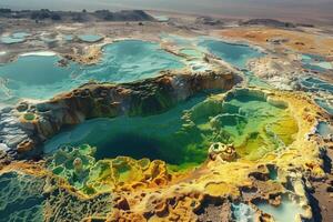 ai gerado quente molas dentro uma vulcânico área dentro a deserto foto