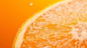 ai gerado uma fatia do laranja com água gotas em isto foto